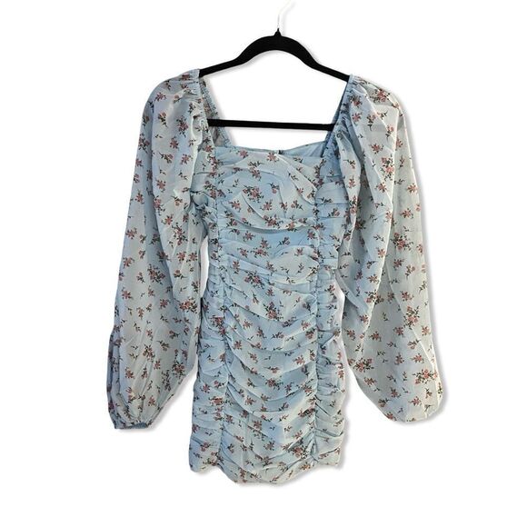 NWT More To Come Jaliyah Ruched Mini Dress in Blue Floral cottage Revolve XXS - Picture 4 of 9